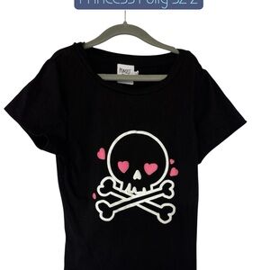 Princess Polly Black Tee with Y2K Pink Skull graphic